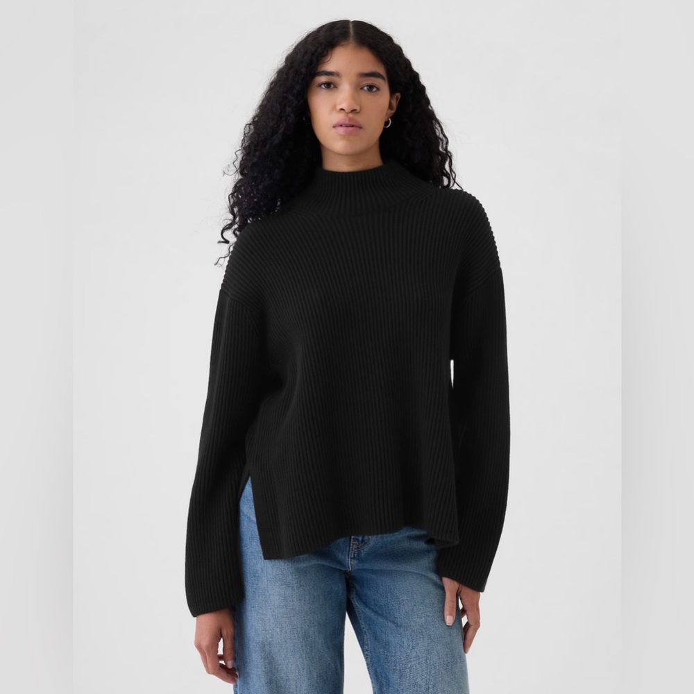 Oversized Split-Hem Mockneck Sweater